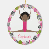 Star Gymnast Black Hair in Pinks Personalized Keramisch Ornament (Links)