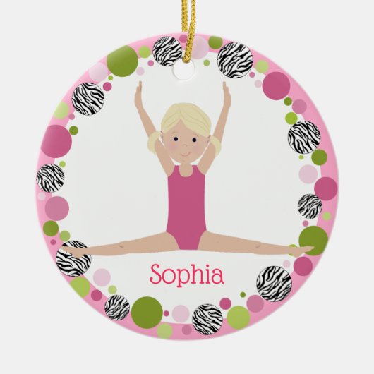 Star Gymnast Blond Pony Tails in Pinks Keramisch Ornament (Voorkant)