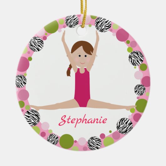 Star Gymnast Brown Braid in Pinks Keramisch Ornament (Voorkant)