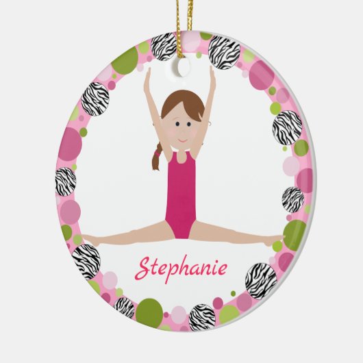 Star Gymnast Brown Braid in Pinks Keramisch Ornament (Links)