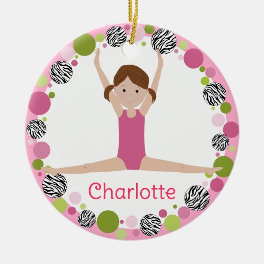 Star Gymnast Bruin Pony Staarten in Pinks Keramisch Ornament (Voorkant)