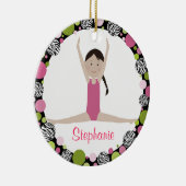 Star Gymnast Dark Brown Hair Pinks Keramisch Ornament (Rechts)