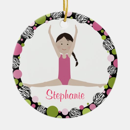 Star Gymnast Dark Brown Hair Pinks Keramisch Ornament (Voorkant)