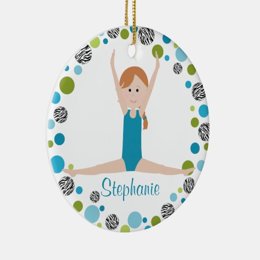 Star Gymnast in Aqua en Green Personalized Keramisch Ornament (Rechts)