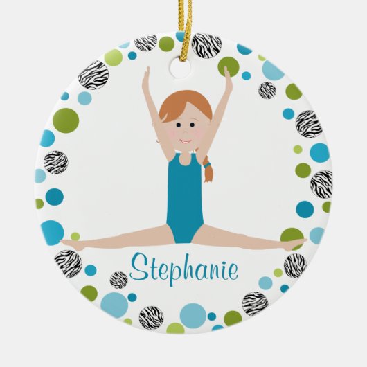 Star Gymnast in Aqua en Green Personalized Keramisch Ornament (Voorkant)