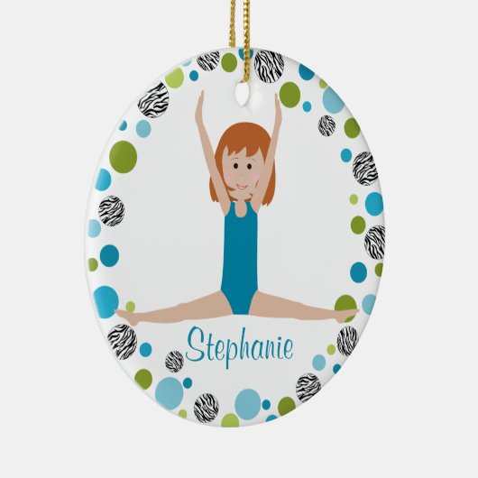 Star Gymnast in Aqua en Green Personalized Keramisch Ornament (Rechts)