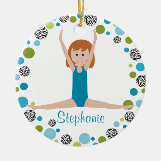 Star Gymnast in Aqua en Green Personalized Keramisch Ornament (Voorkant)