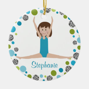 Star Gymnast in Aqua en Green Personalized Keramisch Ornament