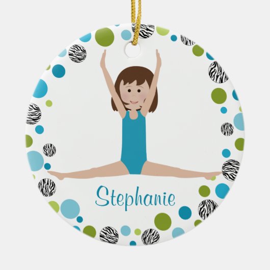 Star Gymnast in Aqua en Green Personalized Keramisch Ornament (Voorkant)