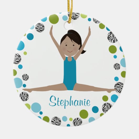 Star Gymnast in Aqua en Green Personalized Keramisch Ornament (Voorkant)