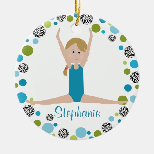 Star Gymnast in Aqua en Green Personalized Keramisch Ornament (Voorkant)