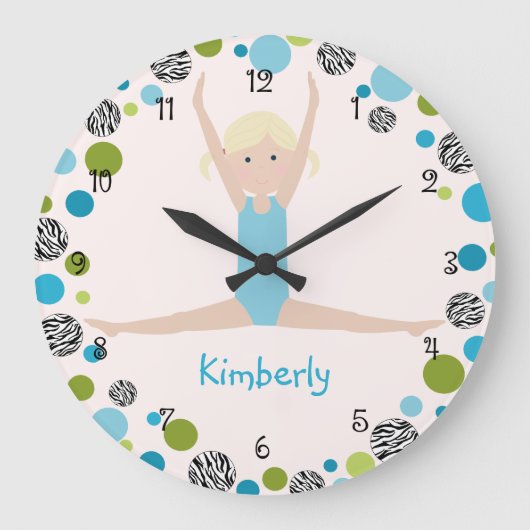 Star Gymnast in Aqua en Green Wall Clock Grote Klok (Voorkant)