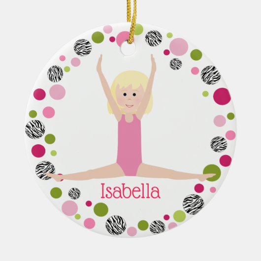 Star Gymnast in Pinks Gepersonaliseerd Keramisch Ornament (Voorkant)