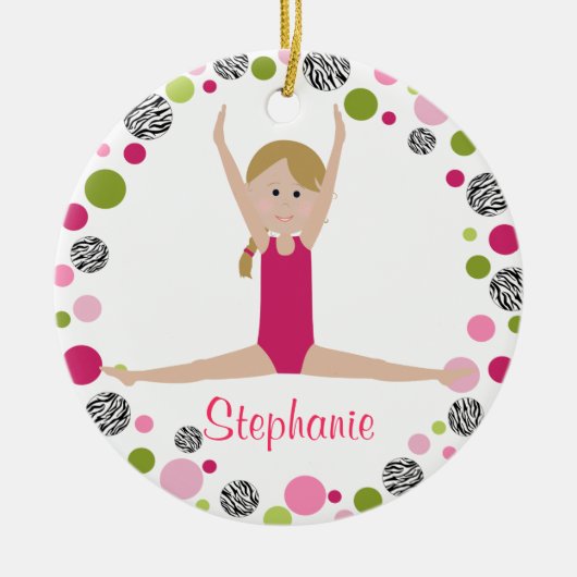 Star Gymnast in Pinks Personalized Keramisch Ornament (Voorkant)