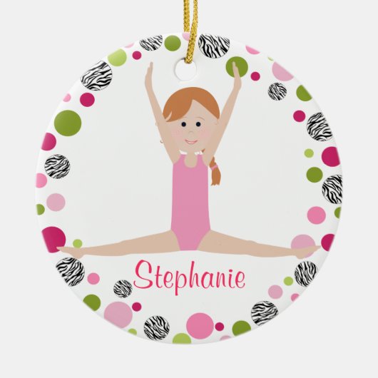 Star Gymnast in Pinks Personalized Keramisch Ornament (Voorkant)