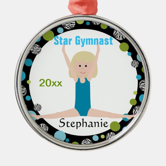 Star Gymnast Keepomwille Aqua en Green Metalen Ornament (Voorkant)