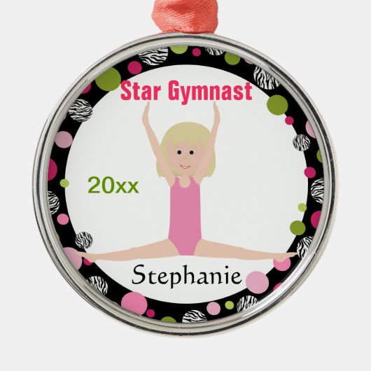 Star Gymnast Keepomwille Pink en Green Metalen Ornament (Voorkant)