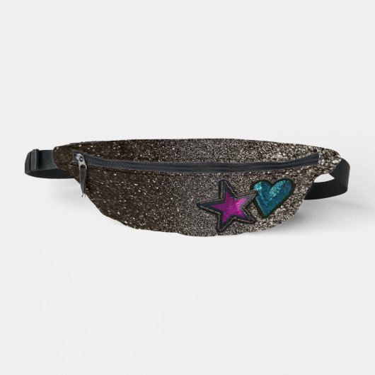 Star Heart Patches Zwart-wit Glitter Luxe Heuptasje (Voorkant)