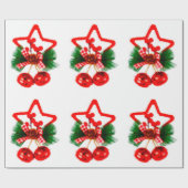 Star, Holly and Bells Ornament Wrapping Paper Cadeaupapier (Vlak)