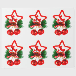 Star, Holly and Bells Ornament Wrapping Paper Cadeaupapier