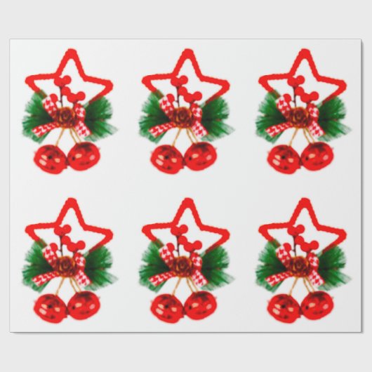 Star, Holly and Bells Ornament Wrapping Paper Cadeaupapier (Vlak)