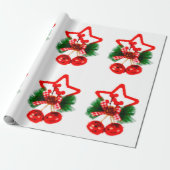 Star, Holly and Bells Ornament Wrapping Paper Cadeaupapier (Uitgerold)