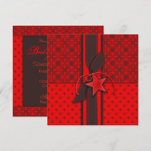 Star is Born Red Baby shower Invitation Square Kaart (Voorkant / Achterkant)