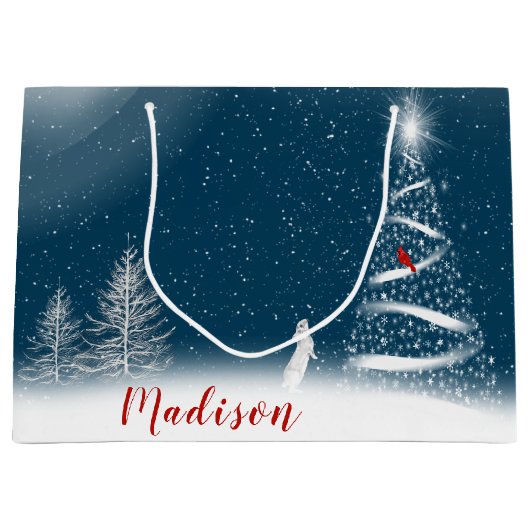 Star-kerstboom en Bunny Large Gift Bag Groot Cadeauzakje (Voorkant)