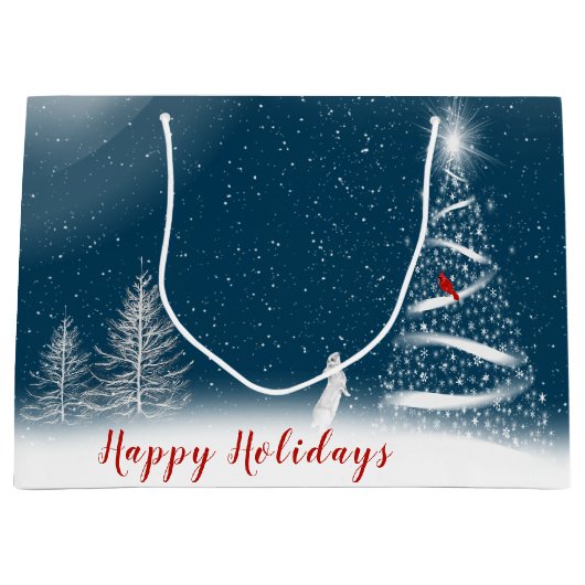 Star-kerstboom en Bunny Large Gift Bag Groot Cadeauzakje (Voorkant)