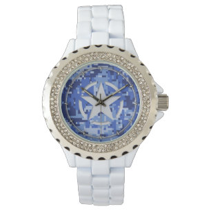 Star Label Decal Navy Blue Camo Horloge