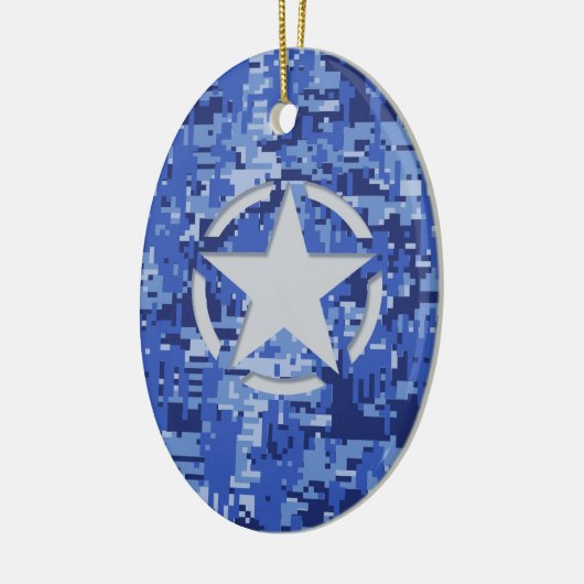 Star Label Decal Navy Blue Camo Keramisch Ornament (Links)