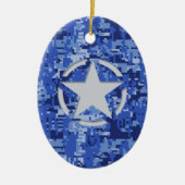 Star Label Decal Navy Blue Camo Keramisch Ornament (Voorkant)