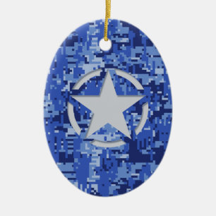 Star Label Decal Navy Blue Camo Keramisch Ornament