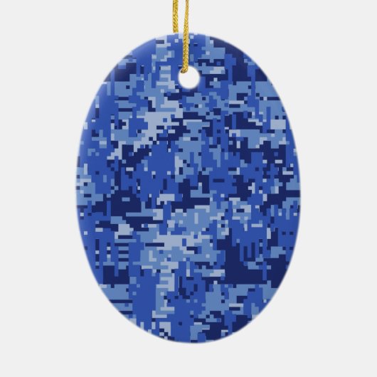 Star Label Decal Navy Blue Camo Keramisch Ornament (Achterkant)