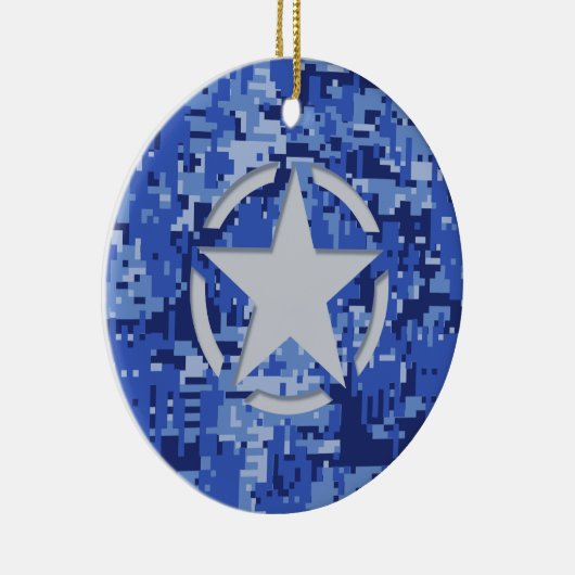 Star Label Decal Navy Blue Camo Keramisch Ornament (Rechts)
