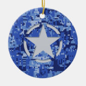 Star Label Decal Navy Blue Camo Keramisch Ornament (Voorkant)