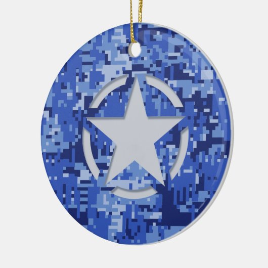 Star Label Decal Navy Blue Camo Keramisch Ornament (Links)