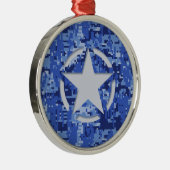 Star Label Decal Navy Blue Camo Metalen Ornament (Rechts)