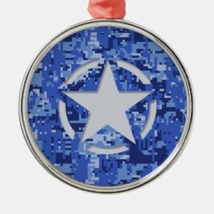 Star Label Decal Navy Blue Camo Metalen Ornament
