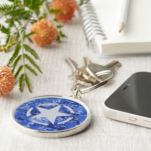 Star Label Decal Navy Blue Camo Sleutelhanger (Zijkant)