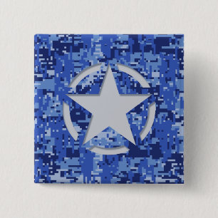 Star Label Decal Navy Blue Camo Vierkante Button 5,1 Cm