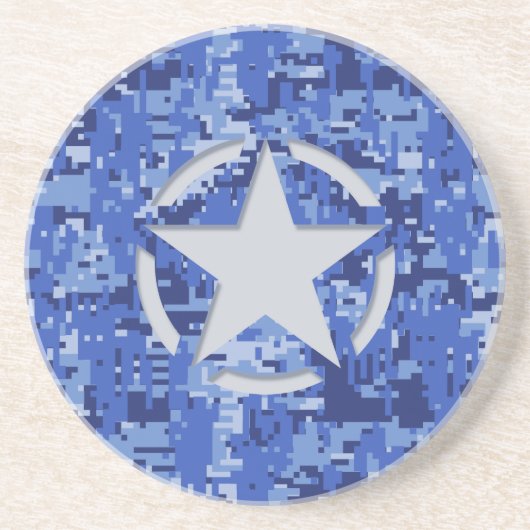 Star Label Decal Navy Blue Camo Zandsteen Onderzetter (Voorkant)