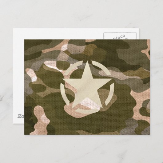 Star-Label op Burlap Camouflage Style Briefkaart (Voorkant / Achterkant)