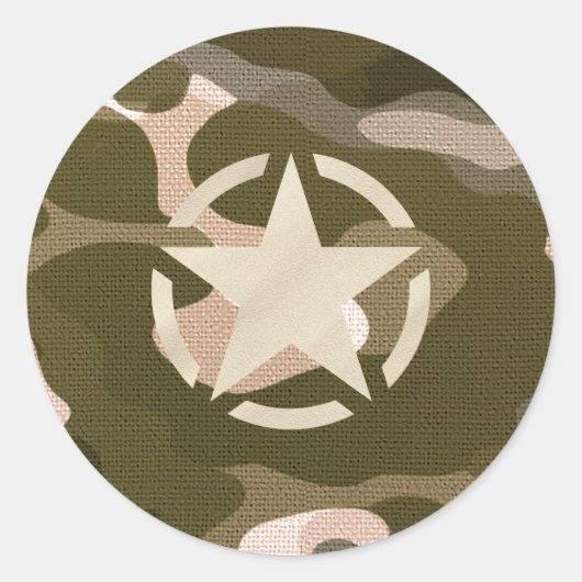 Star-Label op Burlap Camouflage Style Ronde Sticker (Voorkant)