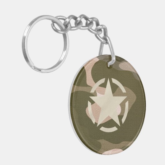 Star-Label op Burlap Camouflage Style Sleutelhanger (Voorkant Links)