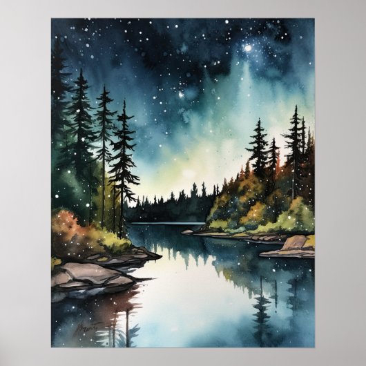 Star Lake Waterverf Landschapskunst Print Poster (Voorkant)