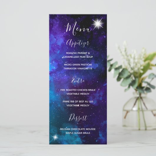 Star Licht Blauw Sky Bruiloft Menu (Staand voorkant)