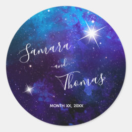 Star Licht Blauw Sky Bruiloft Ronde Sticker