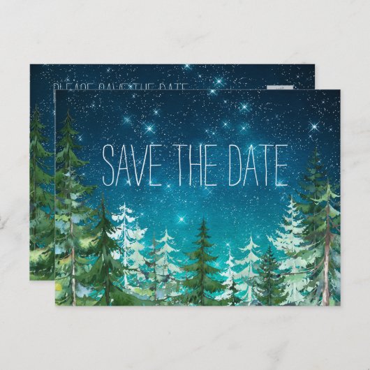 Star Light Night Forest Bruiloft Bewaar de datum Aankondigingskaart (Voorkant / Achterkant)