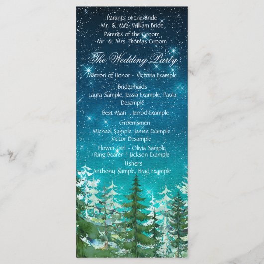 Star Light Night Forest Trouwvolgorde van de cerem Programmakaart (Achterkant)